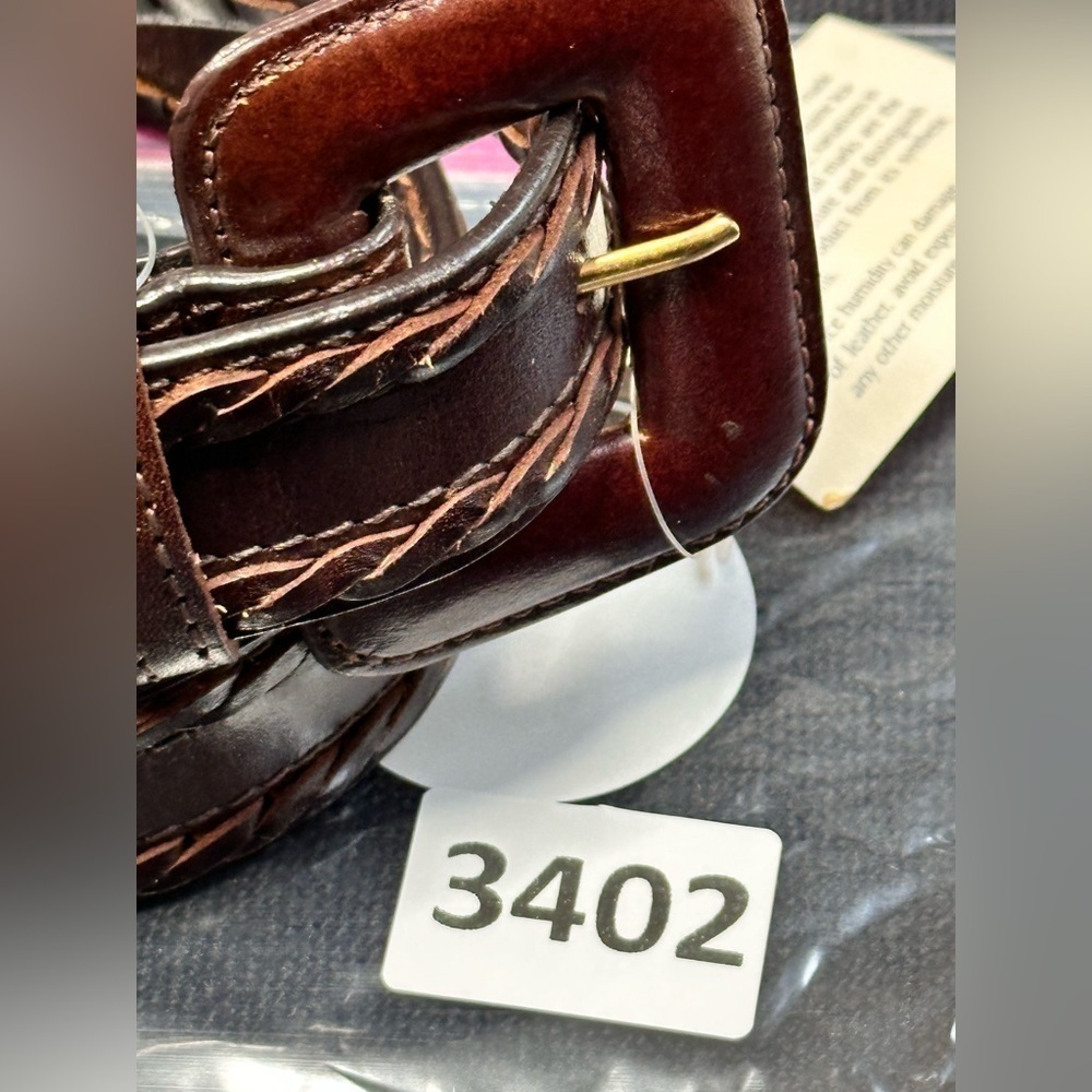 Ginnie Johanson Leather Belt and Buckle Brown NOS Taiwan VTG w/tag S 26 3402 W - Picture 2 of 11